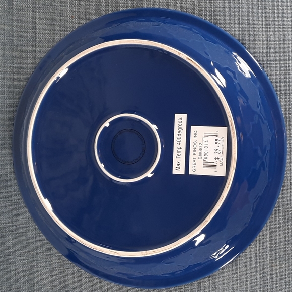 Ruffle Fluted Edge Pottery Pie Plate Baking Blue Embossed Pattern Bake Ba… - Picture 4 of 4